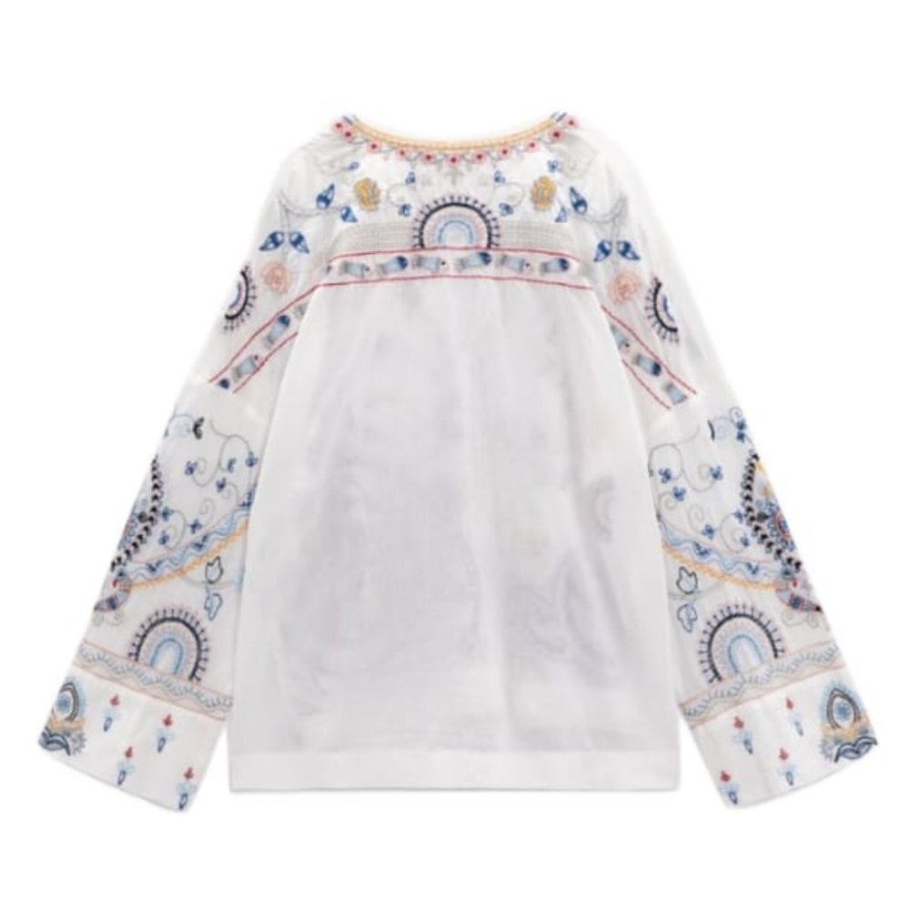 NWT ZARA EMBROIDERED BL Extra Xs XS BlOUSE OYSTER WHITE | 5107/241 - Picture 2 of 7
